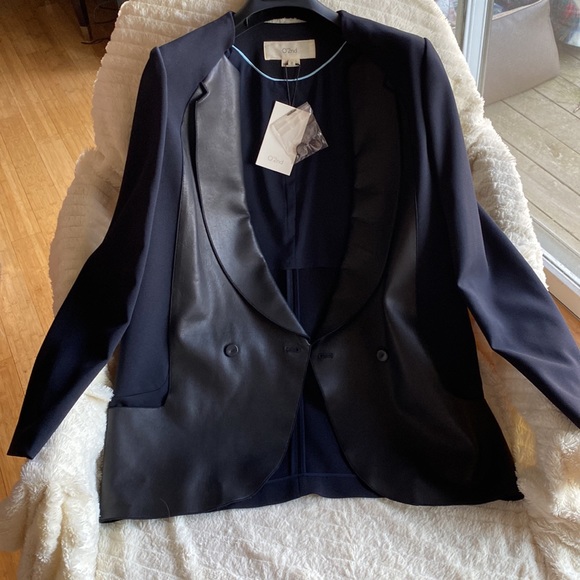 O’2nd Stunning Dark Blue Leather Like Combination Jacket New With Tags - Picture 10 of 14
